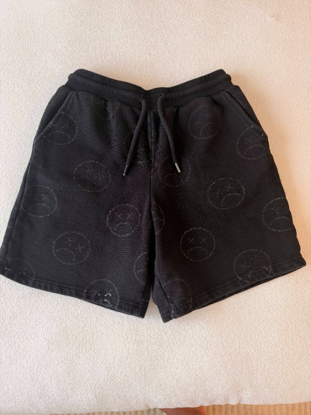 NovaMEN Black Sad Face Graphic Drawstring Sweat Shorts